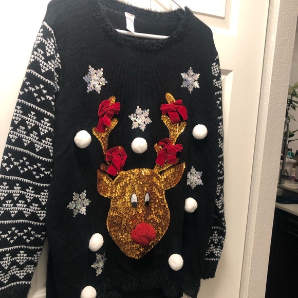Holiday Time Christmas Sweater Reindeer Party Pullover Multicolor Sz 1X(16W/18W) - Picture 5 of 13
